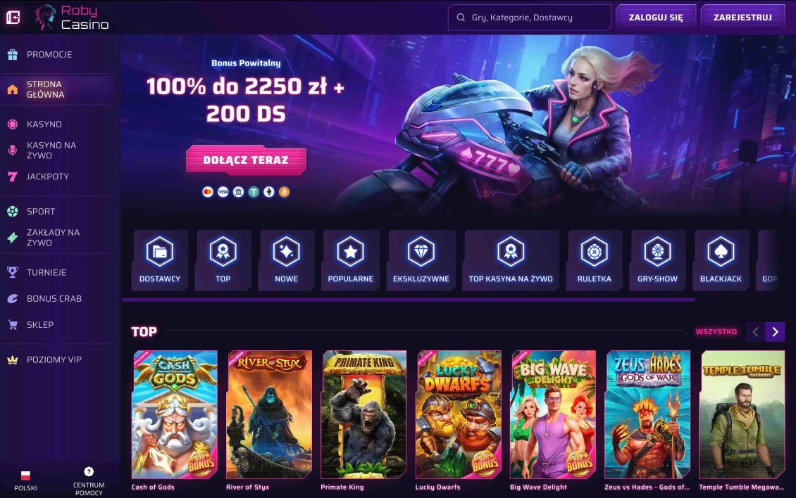 Obraz strony gł&oacute;wnej kasyna Robycasino