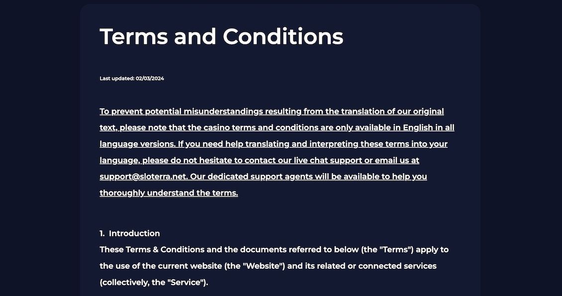 Regulamin kasyna Sloterra