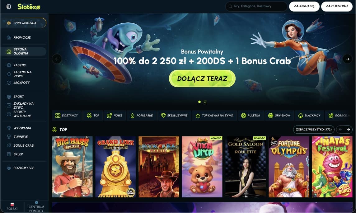 Strona gł&oacute;wna kasyna Slotexo