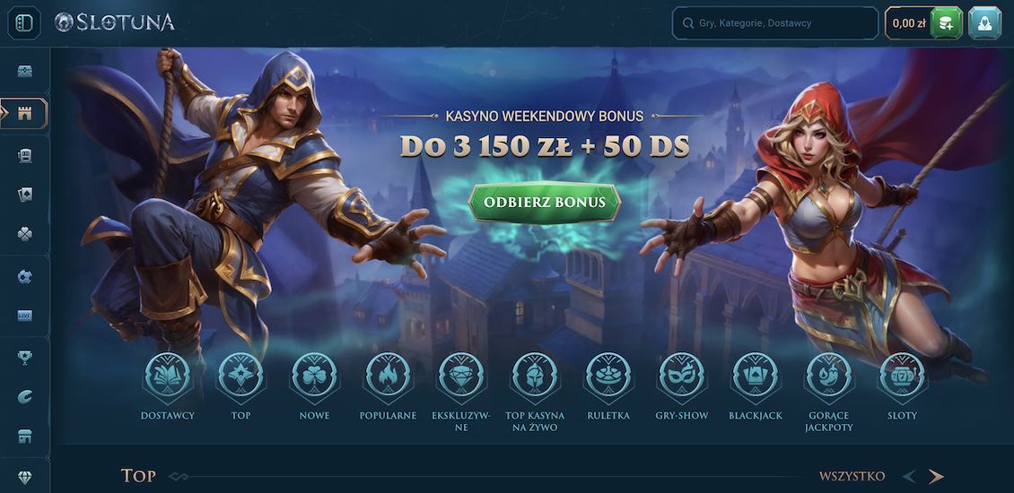 Strona gł&oacute;wna kasyna Slotuna