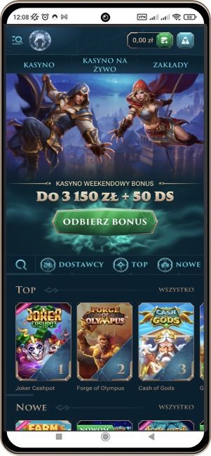 Strona gł&oacute;wna kasyna Slotuna na urządzeniach mobilnych