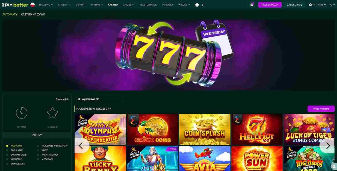 Strona gł&oacute;wna kasyna SpinBetter