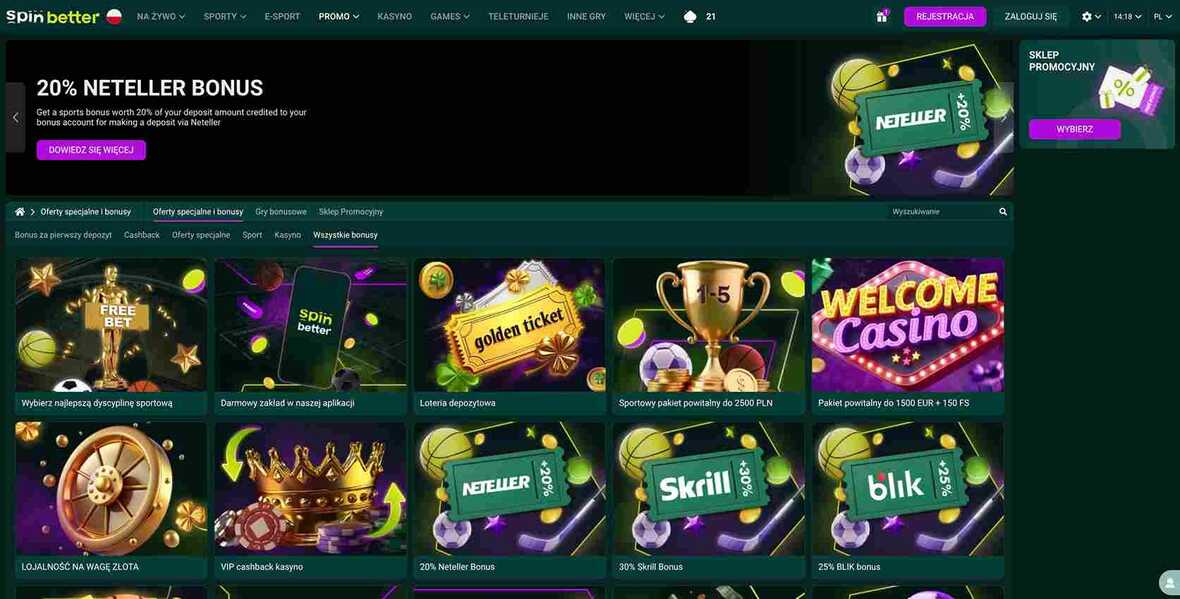 SpinBetter kasyno bonusy