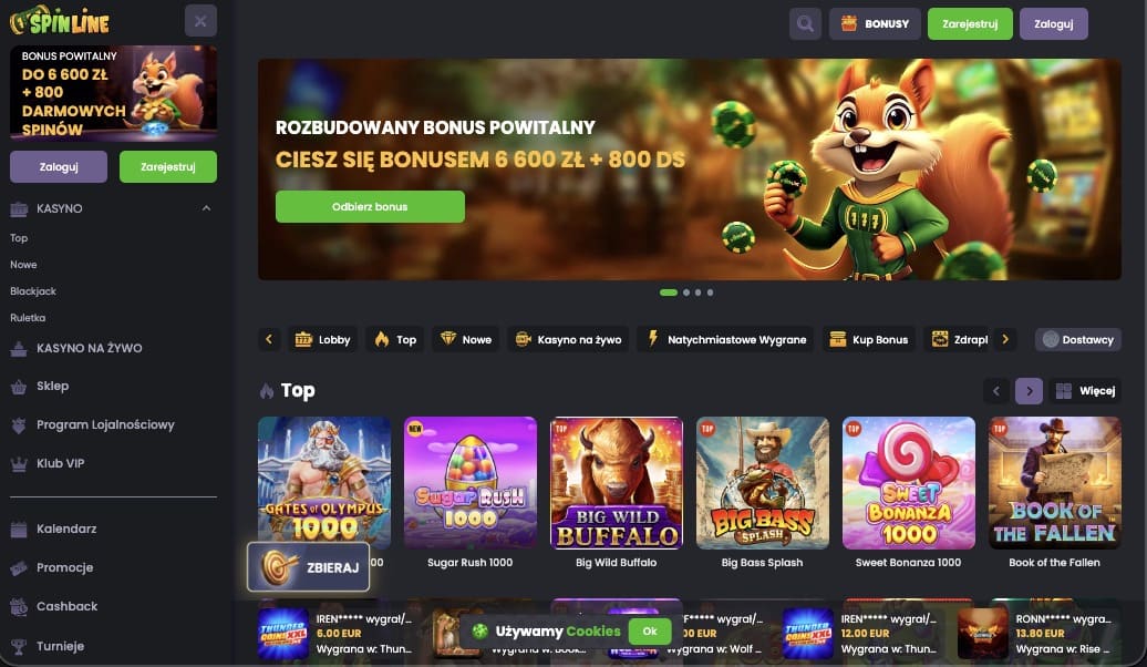 Strona gł&oacute;wna kasyna Spinline