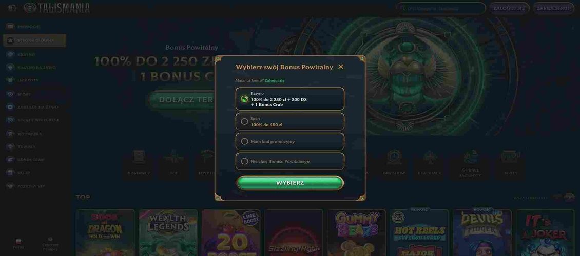 Rejestracja w kasynie Talismania - krok 2