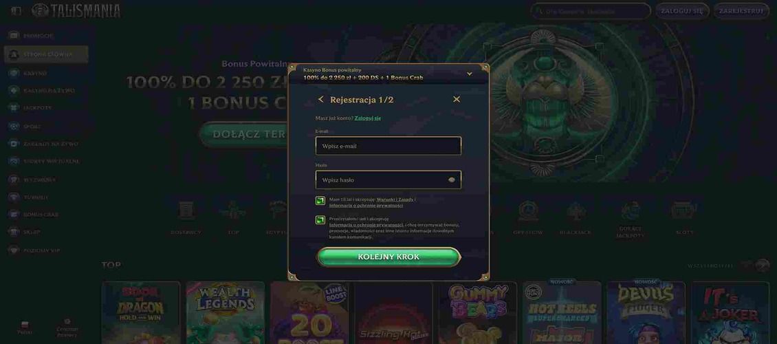 Rejestracja w kasynie Talismania - krok 3