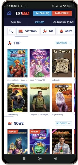 Kasyno TikiTaka na ekranie telefonu kom&oacute;rkowego