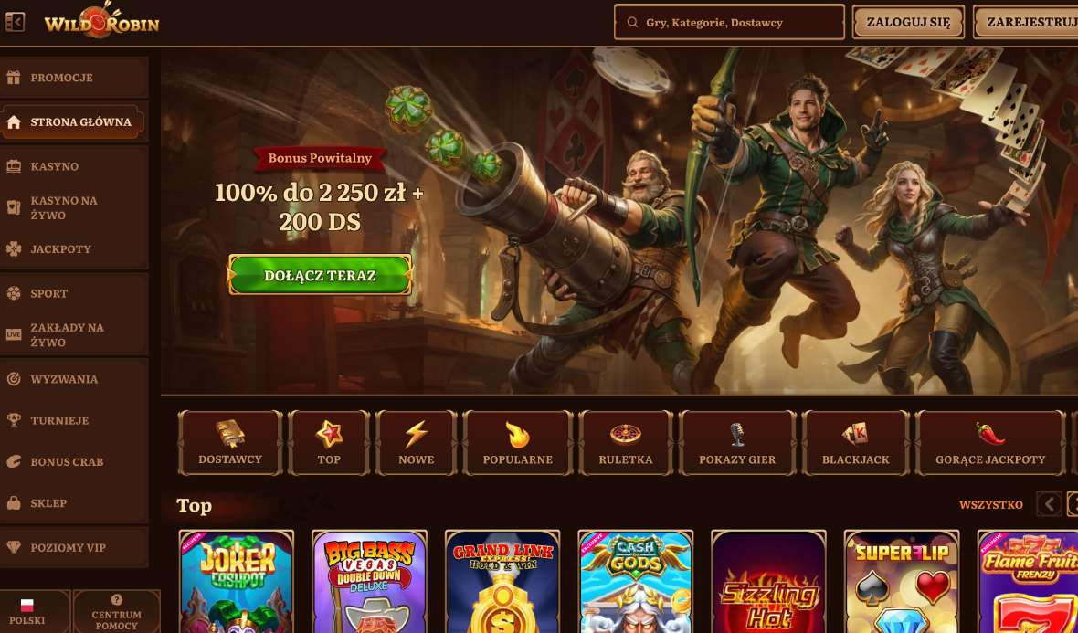 Strona gł&oacute;wna kasyna Wild Robin