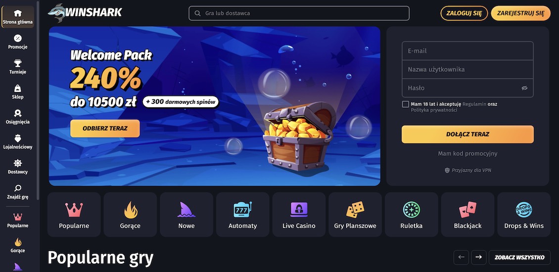 Strona gł&oacute;wna Winshark Kasyno