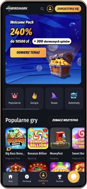 Kasyno Winshark na ekranie telefonu kom&oacute;rkowego