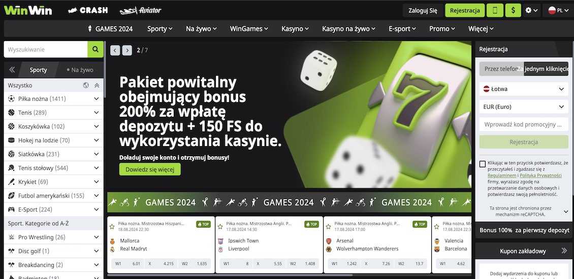 Strona gł&oacute;wna kasyna Winwin.Bet