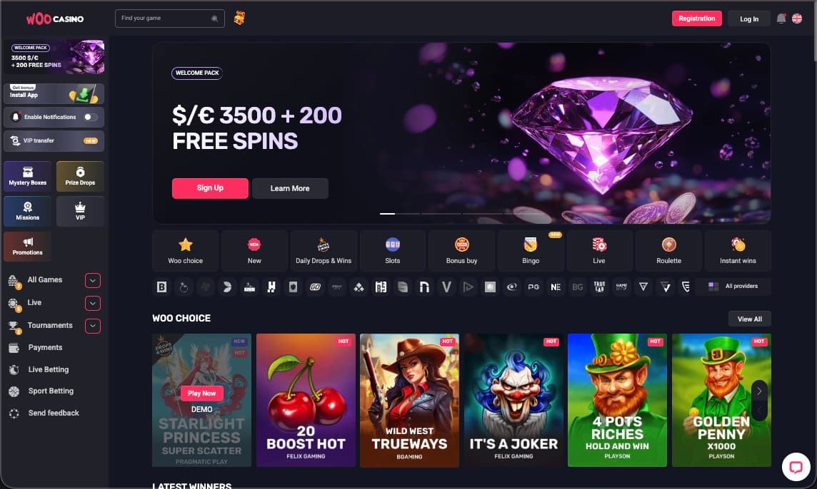 Strona gł&oacute;wna kasyna Woo