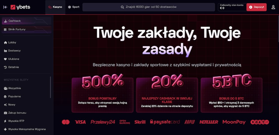 Strona gł&oacute;wna kasyna Ybets