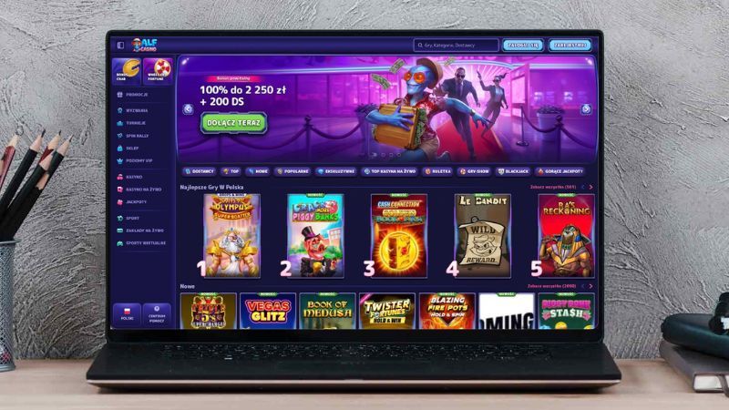Strona gł&oacute;wna AlfCasino na ekranie komputera