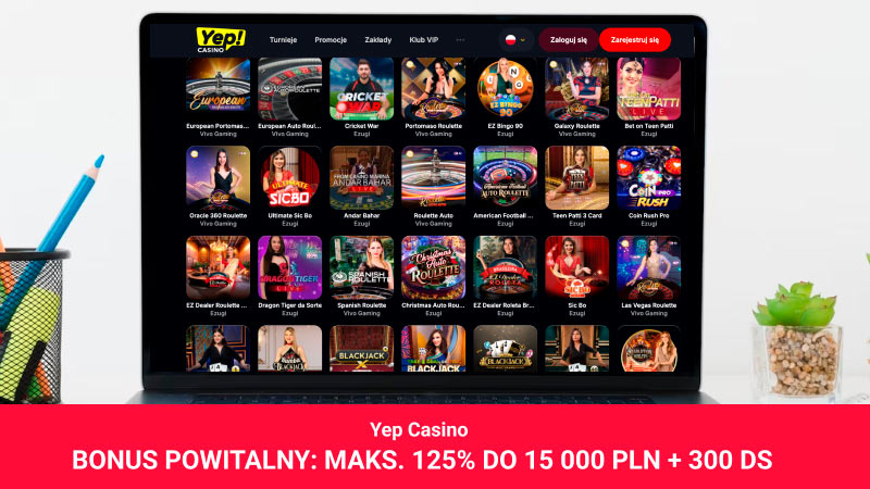 Yep Casino na ekranie komputera