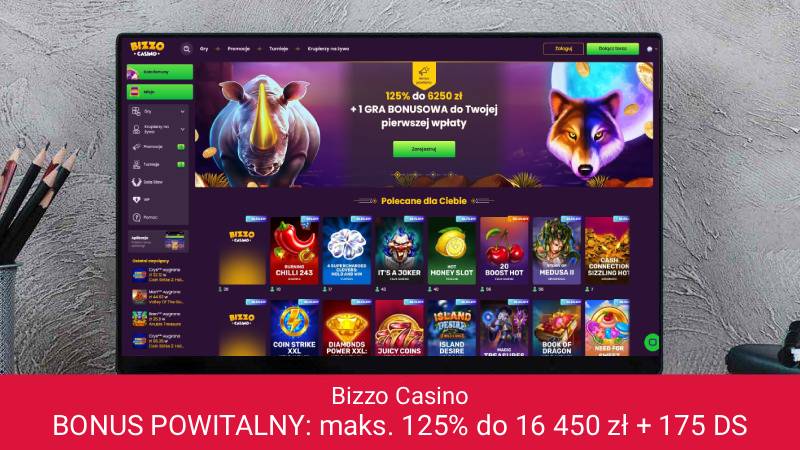 Bizzo Casino na ekranie komputera