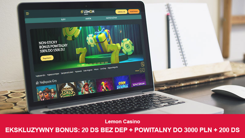 Strona gł&oacute;wna Lemon Casino na ekranie laptopa