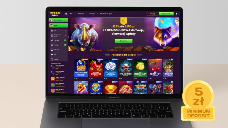 Bizzo Casino na ekranie laptopa