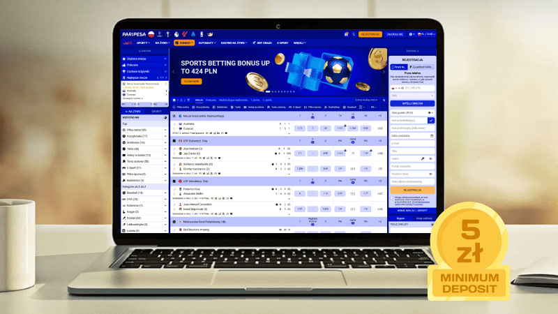 Paripesa Kasyno na ekranie laptopa