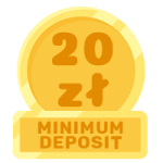 złota moneta przedstawiająca minimalny depozyt w kasynie o wartości 20zł