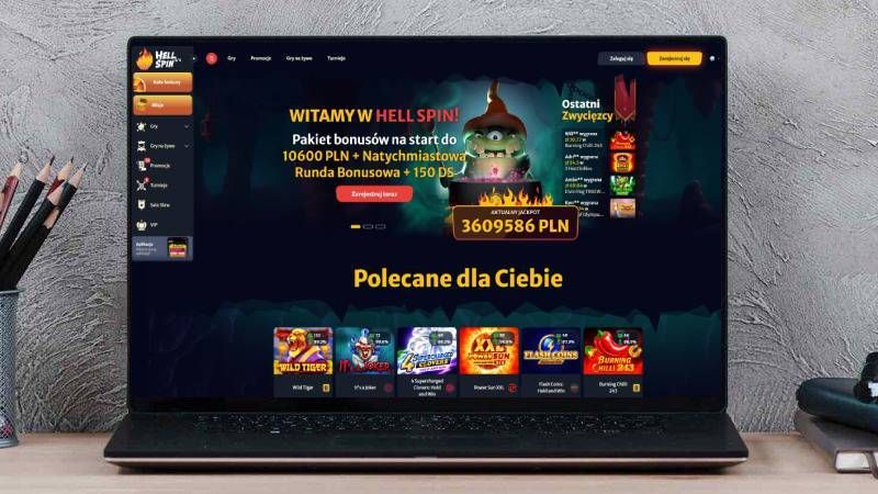 Strona gł&oacute;wna kasyna HellSpin na ekranie komputera