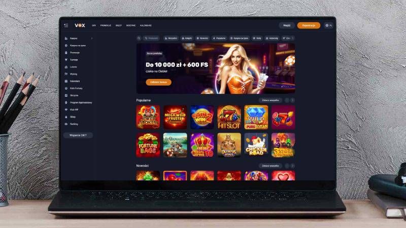Strona gł&oacute;wna Vox Casino na ekranie komputera