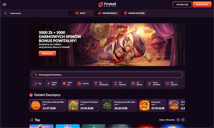 Strona główna kasyna Fireball Casino