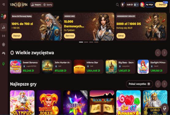 Strona gł&oacute;wna kasyna Vincispin